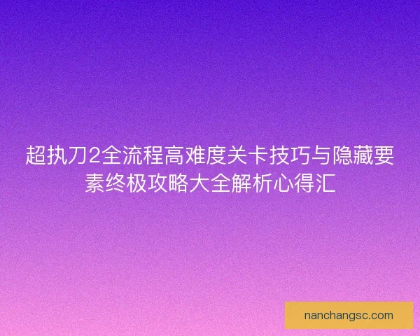 超执刀2全流程高难度关卡技巧与隐藏要素终极攻略大全解析心得汇 超执刀2全流程高难度关卡技巧与隐藏要素终极攻略大全解析心得汇