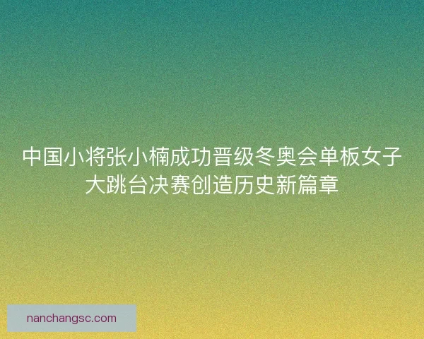 中国小将张小楠成功晋级冬奥会单板女子大跳台决赛创造历史新篇章